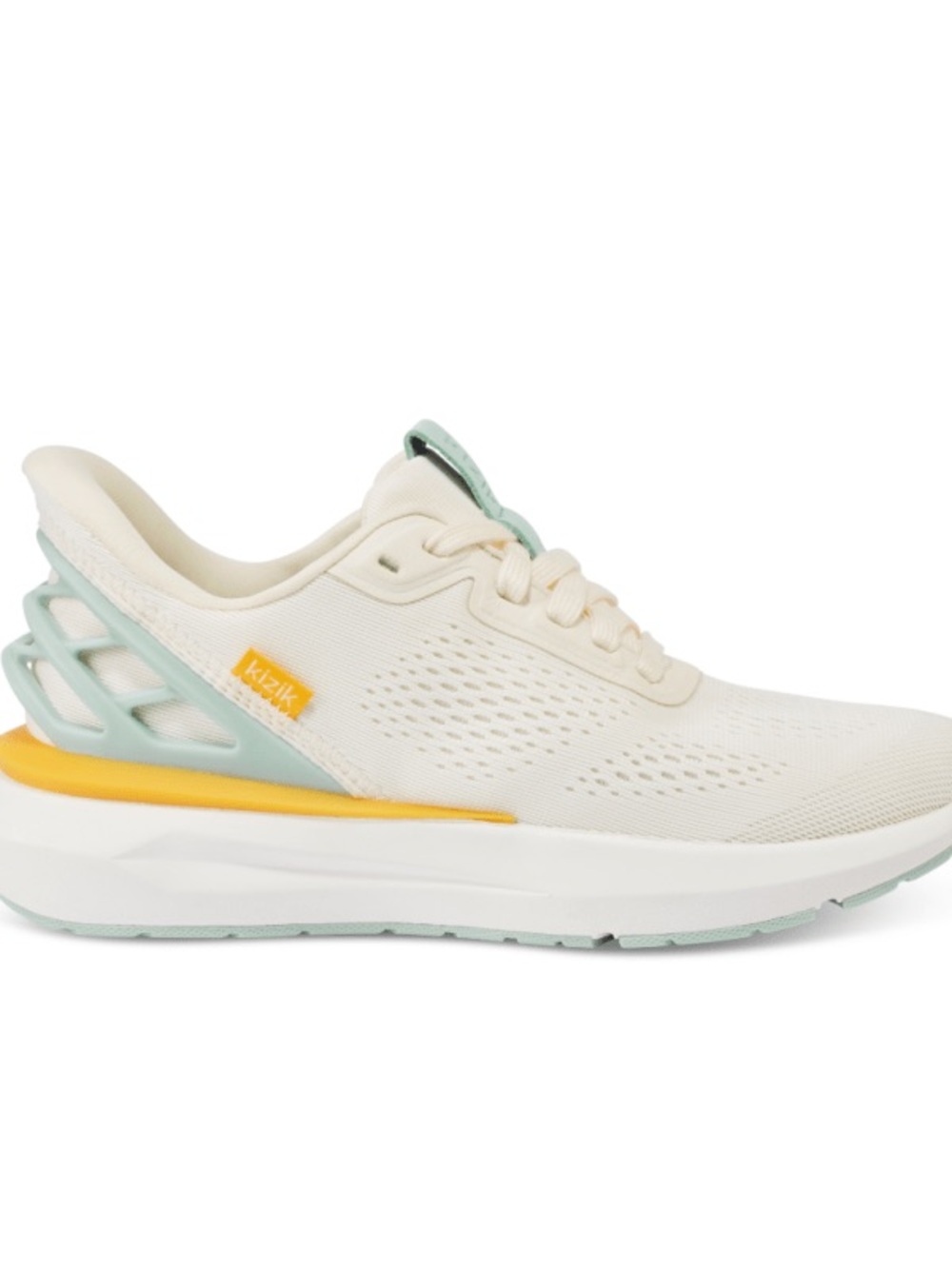 Women’s Kizik Hands-Free Athens 2 Cream Sneaker with Blue and Yellow Accents